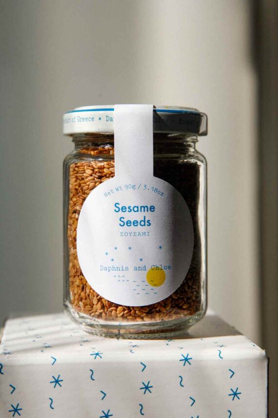 Daphnis and Chloe Evros Sesame Seeds Glass Jar (2) Styled For WEB