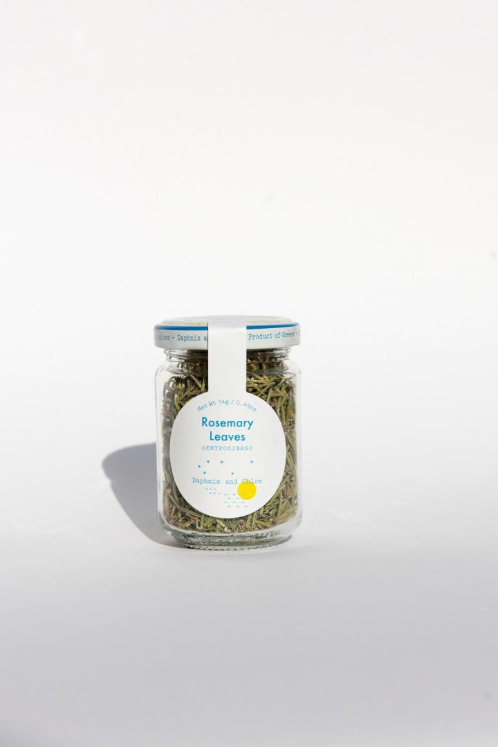 Daphnis and Chloe Rosemary Leaves Glass Jar Front White BG For WEB