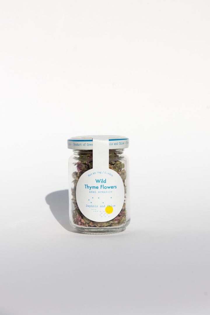 Daphnis and Chloe Wild Thyme Flowers Glass Jar Front White BG For WEB