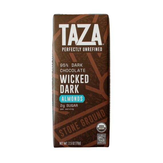 Taza Organic Wicked Dark with Almonds 95% Front White BG For WEB