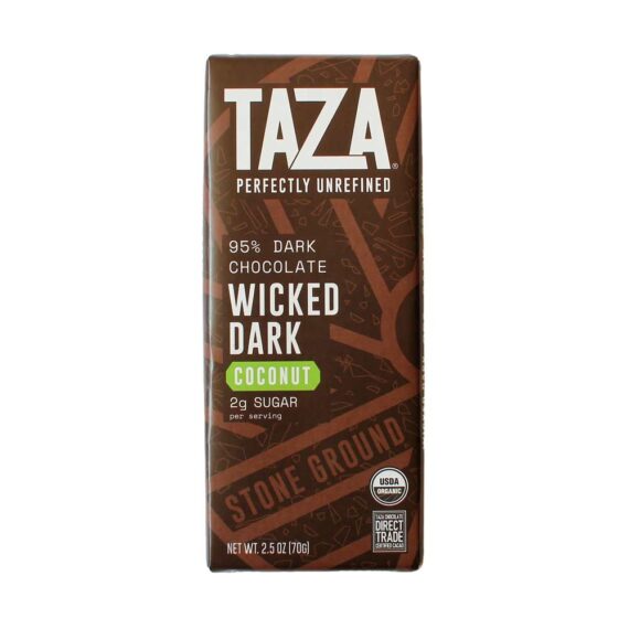Taza Organic Wicked Dark with Toasted Coconut 95% Front White BG For WEB